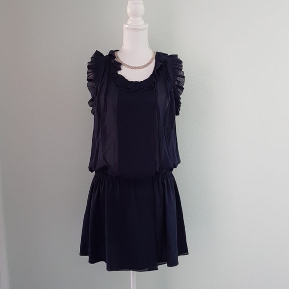 Stefanel Dresses & Skirts - Stefanel ITALY silk drop waist navy dress